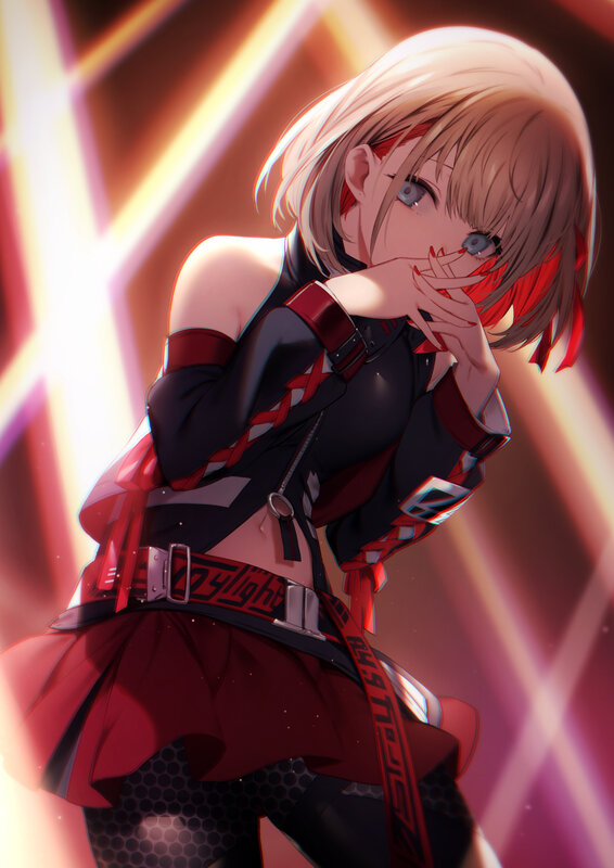 Anime Girl with Red Hair — Dramatic, Digital Art, Red Ribbon