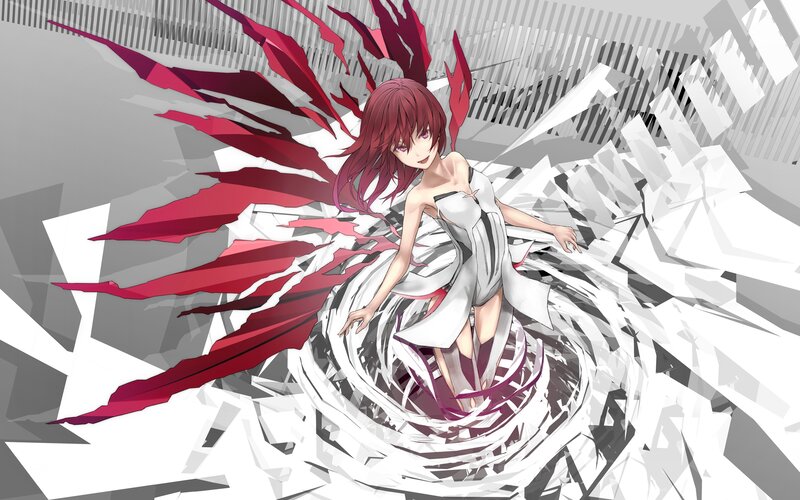 Anime Girl with Red Hair — Dramatic, Digital Art, Red Wings