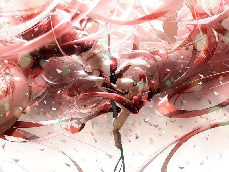 Anime Girl with Red Hair — Dramatic, Digital Art, Ribbons