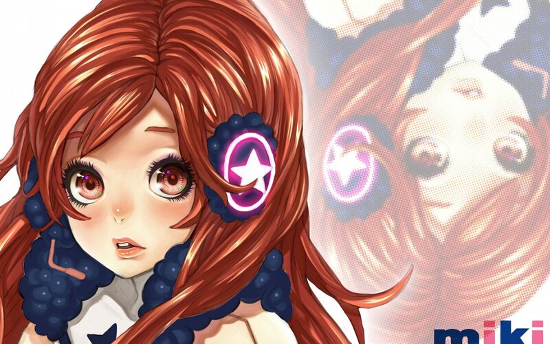 Anime Girl with Red Hair — Dramatic, Digital Art, Star Symbol