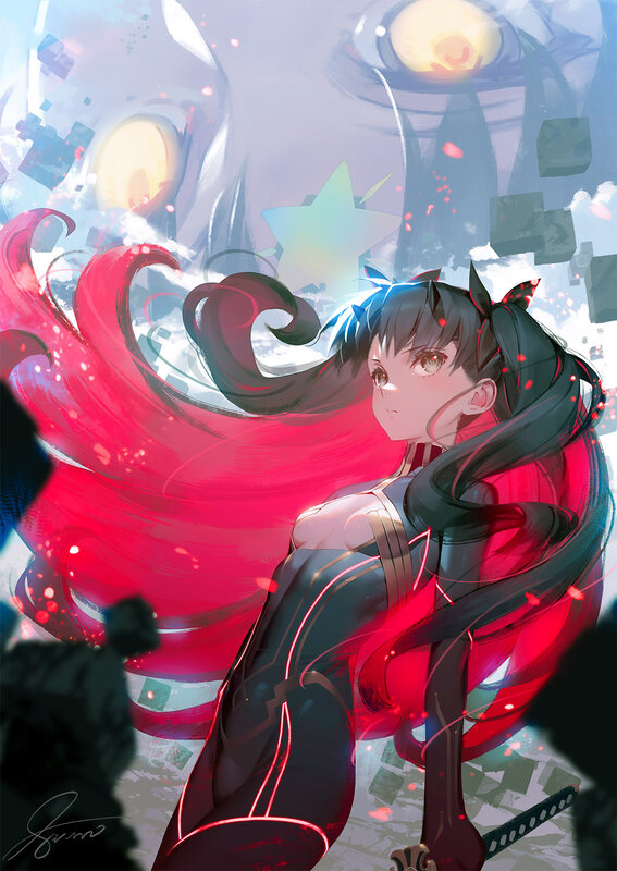 Anime Girl with Red Hair — Dramatic, Digital Art, Sword, Energy