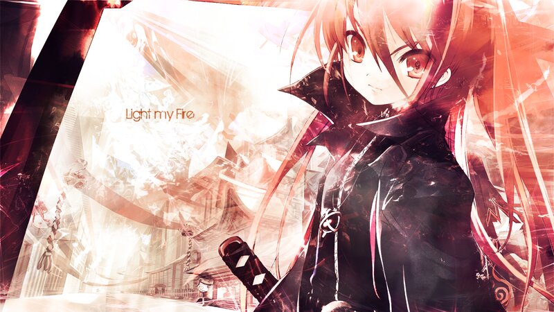 Anime Girl with Red Hair — Dramatic, Digital Art, Sword, Long Hair