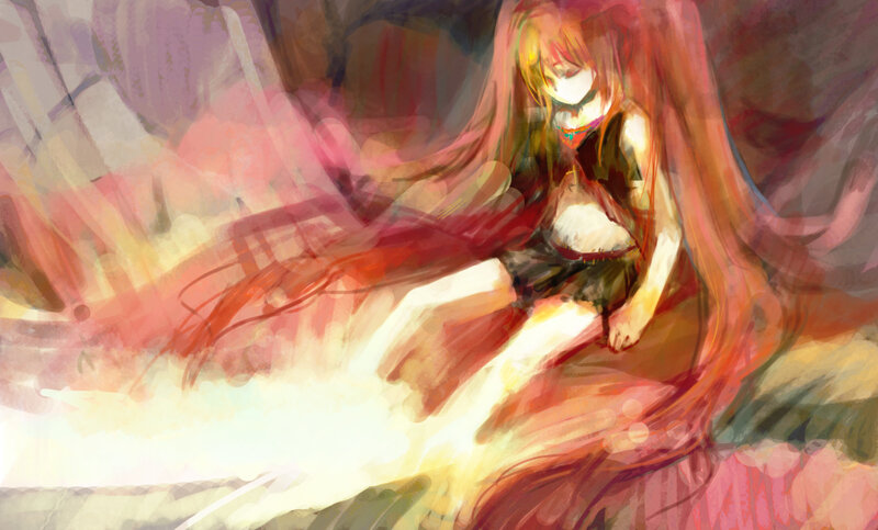 Anime Girl with Red Hair — Dramatic, Digital Art