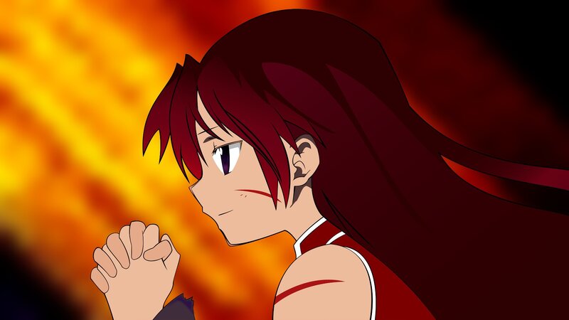 Anime Girl with Red Hair — Dramatic, Fire