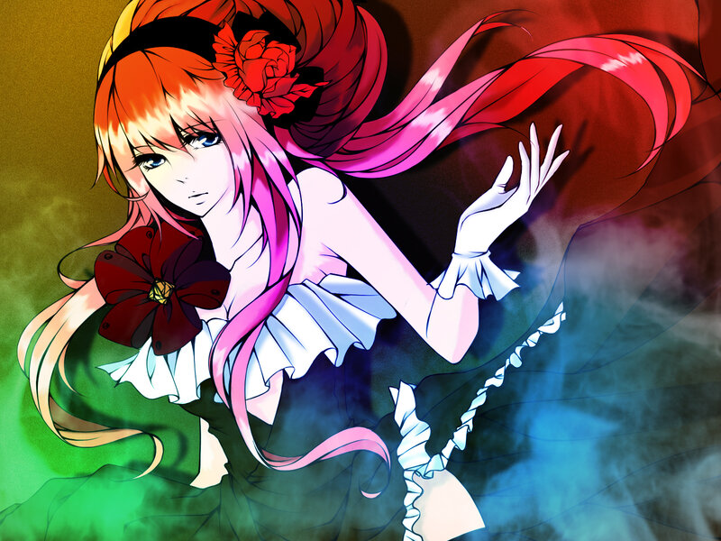 Anime Girl with Red Hair — Dramatic, Flower