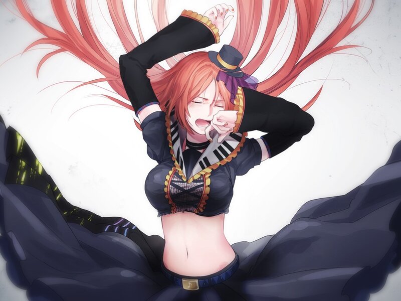 Anime Girl with Red Hair — Dramatic, Long Hair, Hat