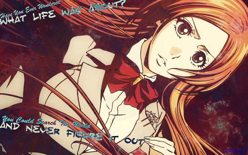 Anime Girl with Red Hair — Dramatic, Manga, Text