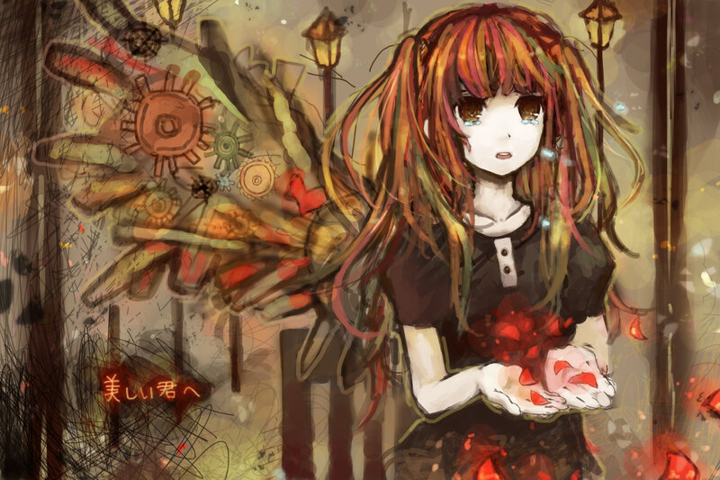 Anime Girl with Red Hair — Dramatic, Night, Digital Art, Gears