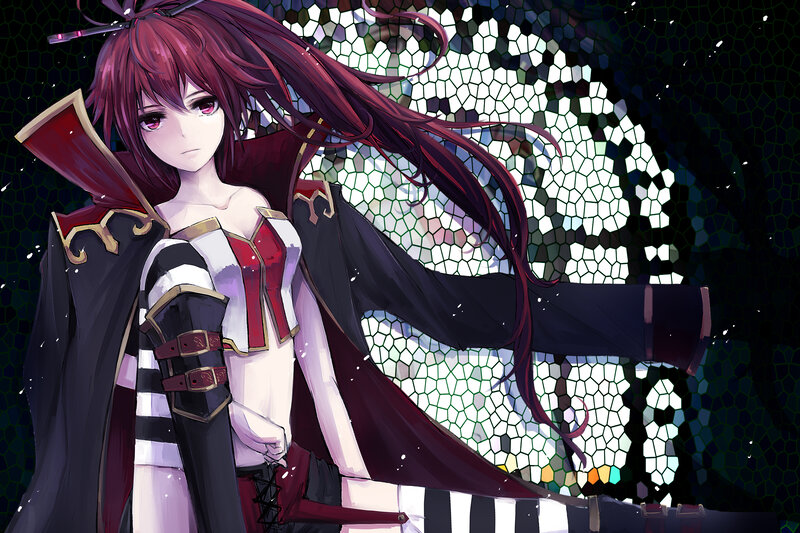 Anime Girl with Red Hair — Dramatic, Night, Digital Art, Sword