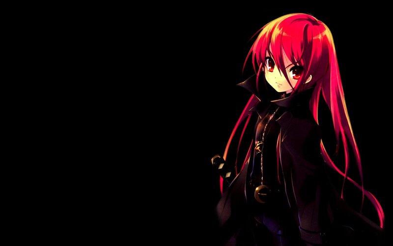 Anime Girl with Red Hair — Dramatic, Night, Sword, Black Coat