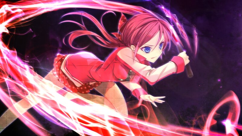 Anime Girl with Red Hair — Dramatic, Night, Sword, Energy