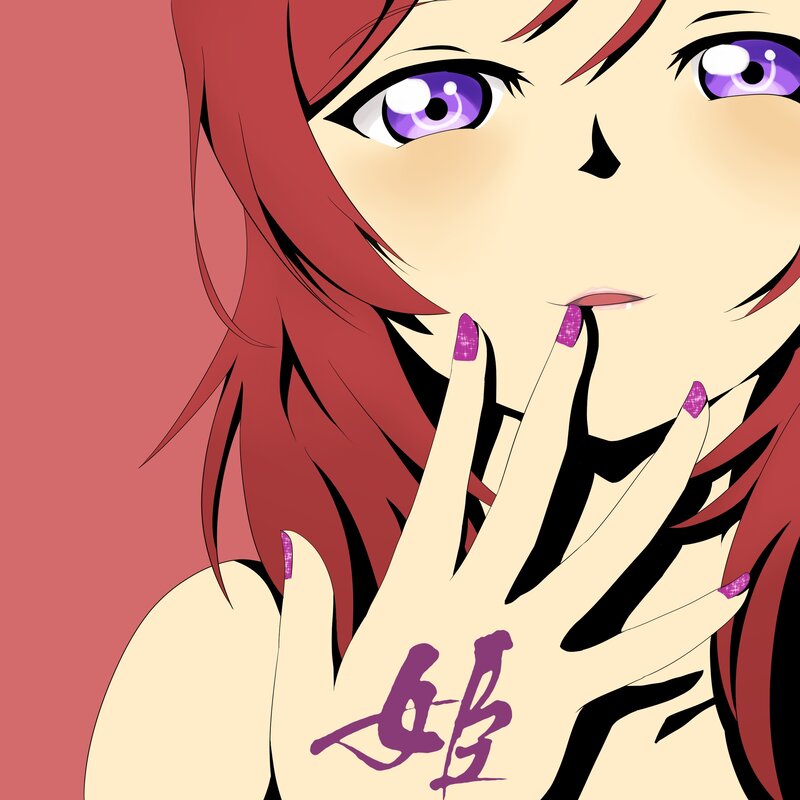 Anime Girl with Red Hair — Dramatic, Purple Eyes