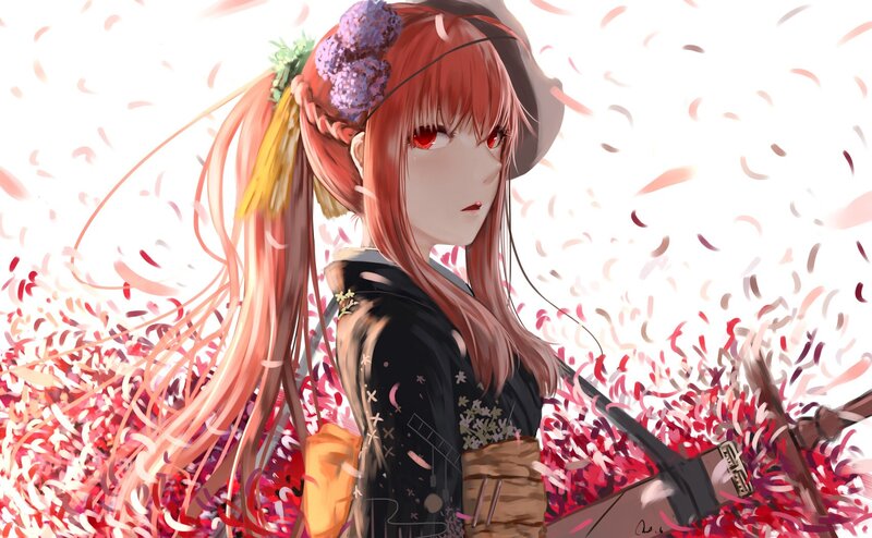 Anime Girl with Red Hair — Dramatic, Spring