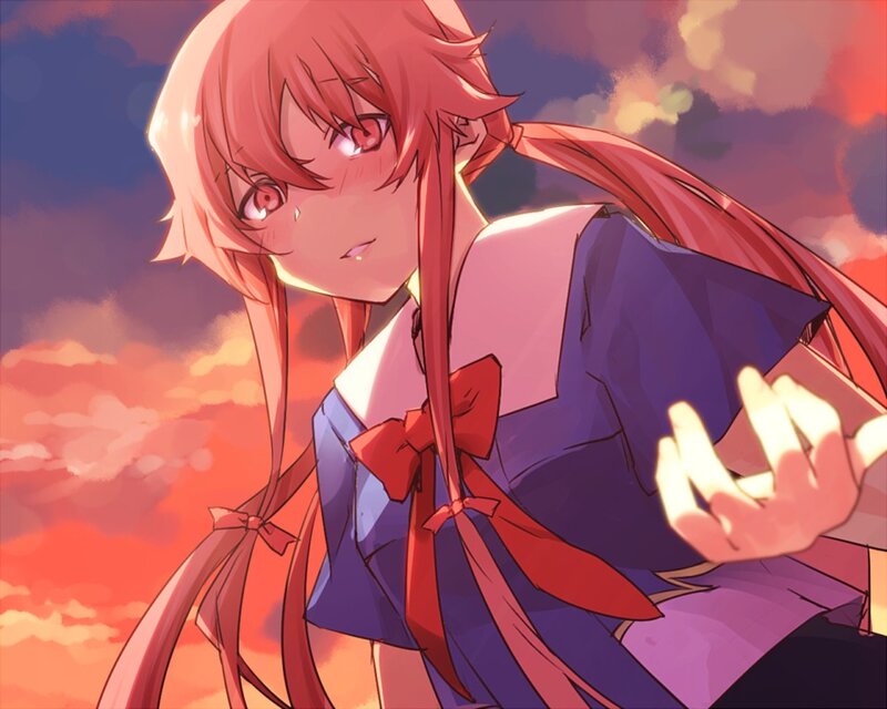 Anime Girl with Red Hair — Dramatic, Sunset, School Uniform