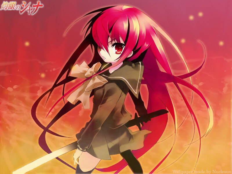 Anime Girl with Red Hair — Dramatic, Sword, School Uniform