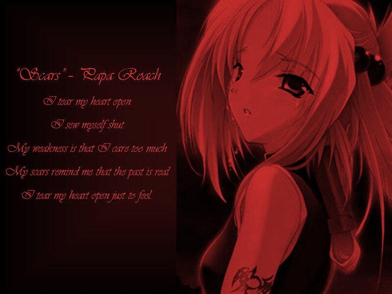 Anime Girl with Red Hair — Dramatic, Tattoo