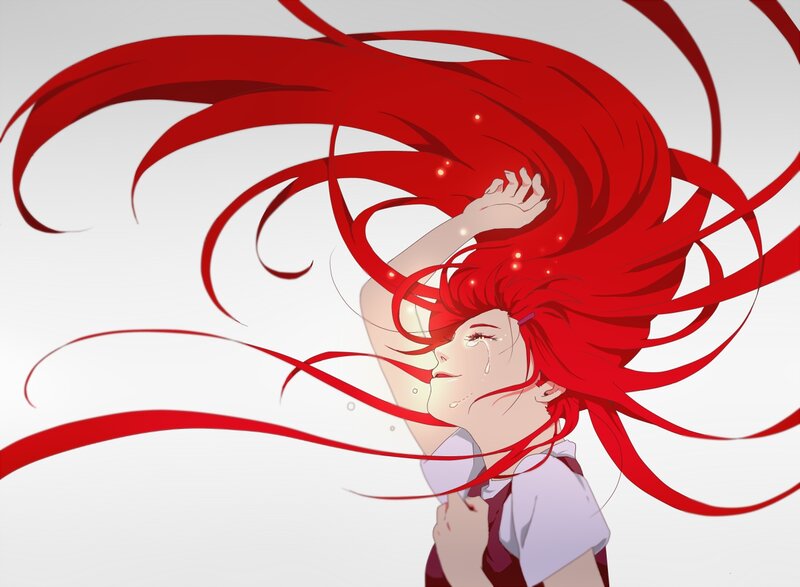 Anime Girl with Red Hair — Dramatic, Tears