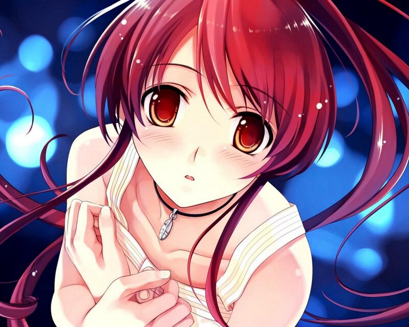 Anime Girl with Red Hair — Dreamy, Night