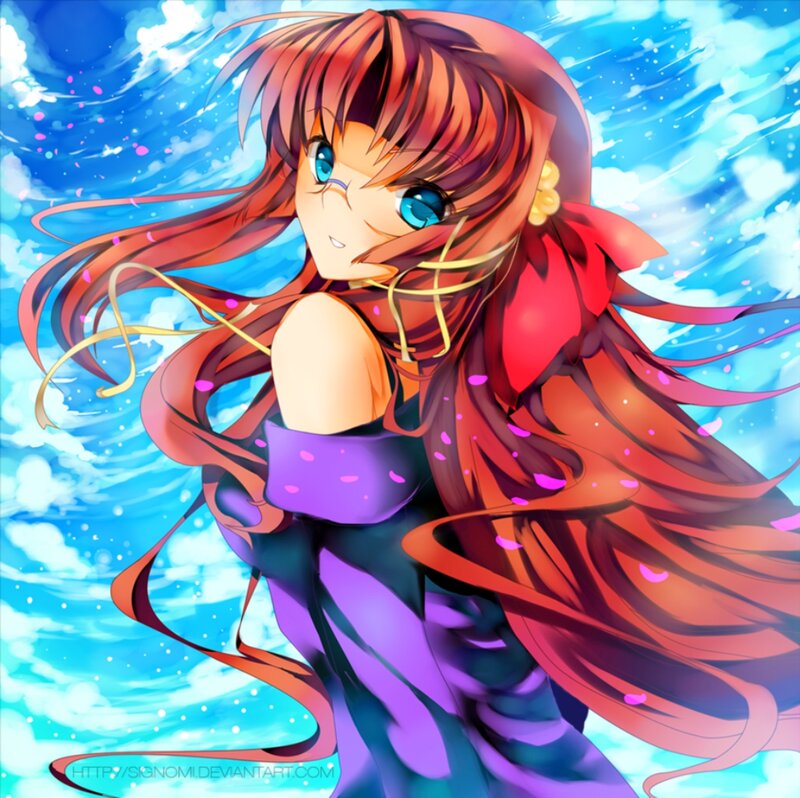 Anime Girl with Red Hair — Dynamic, Blue Eyes