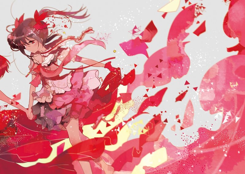 Anime Girl with Red Hair — Dynamic, Digital Art, Red Ribbons