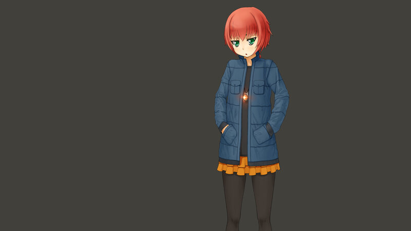 Anime Girl with Red Hair — Gray, Neutral, Digital Art, Jacket