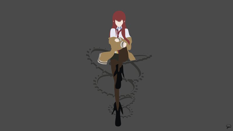 Anime Girl with Red Hair — Gray, Neutral, Digital Art