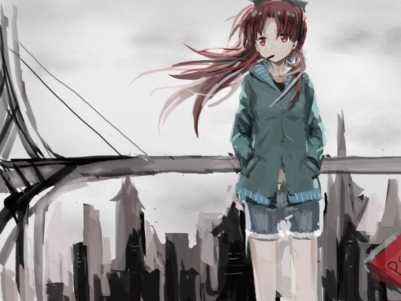 Anime Girl with Red Hair — Gray