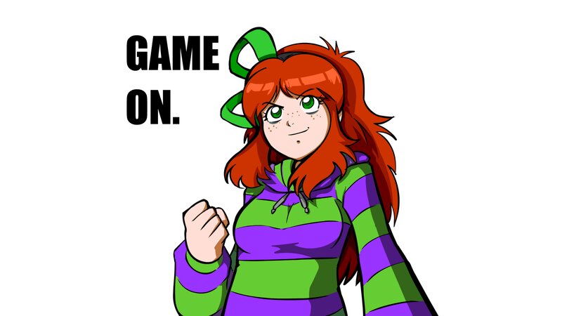 Anime Girl with Red Hair — Green, Confident
