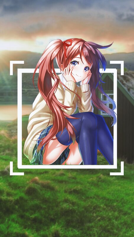 Anime Girl with Red Hair — Green, Serene
