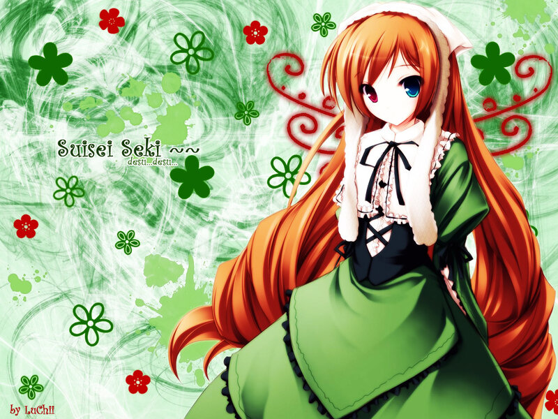 Anime Girl with Red Hair — Green, Whimsical