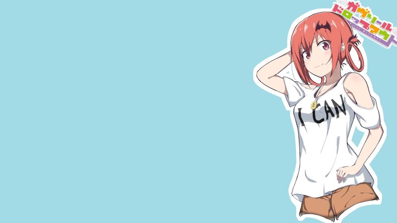 Anime Girl with Red Hair — Light Blue, Playful