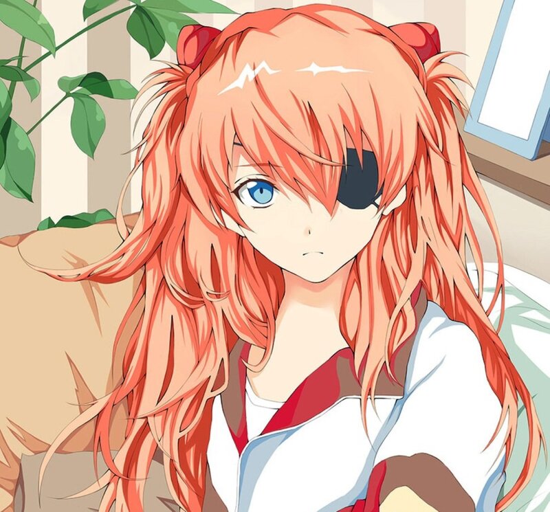 Anime Girl with Red Hair — Neutral, Eye Patch