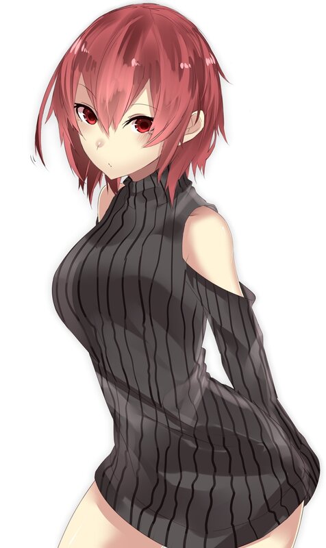 Anime Girl with Red Hair — Neutral, Red Eyes, Black Dress