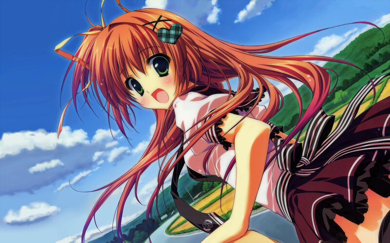 Anime Girl with Red Hair — Orange, Cheerful