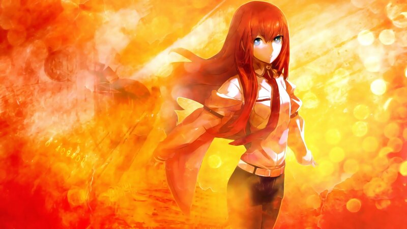 Anime Girl with Red Hair — Orange, Dramatic, Fire, Lightning