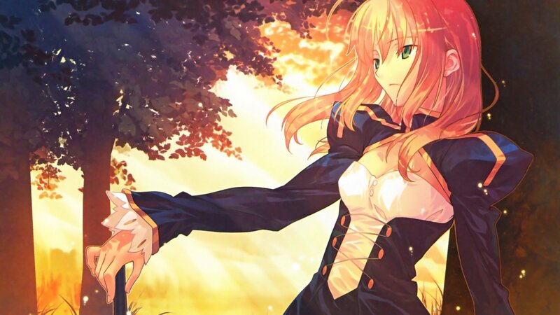 Anime Girl with Red Hair — Orange, Dramatic, Sunset, Forest