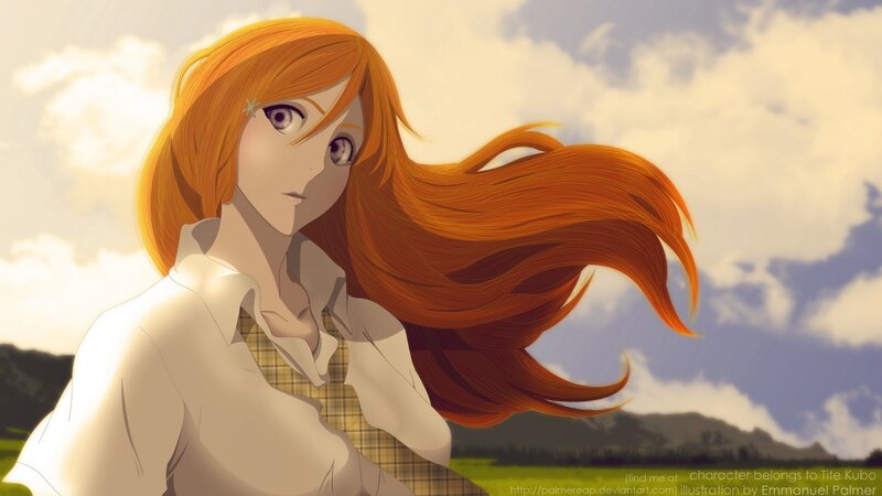 Anime Girl with Red Hair — Orange, Serene, Afternoon, Digital Art, School Uniform