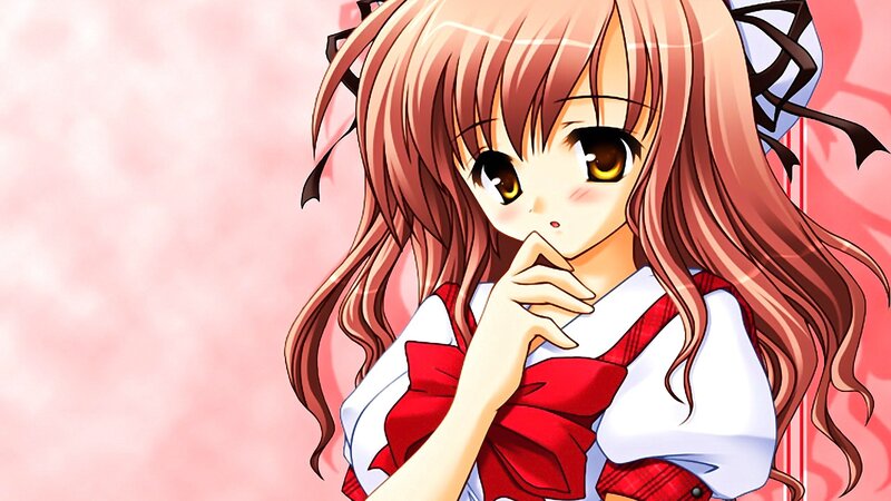 Anime Girl with Red Hair — Pink, Calm, School Uniform