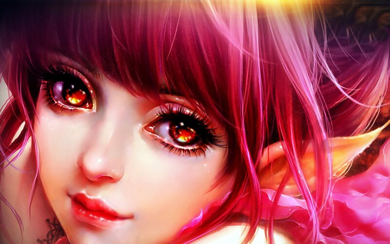 Anime Girl with Red Hair — Pink, Dramatic