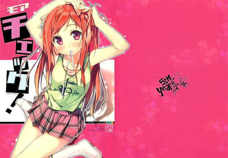 Anime Girl with Red Hair — Pink, Playful, Manga, Plaid Skirt, Green Tank Top