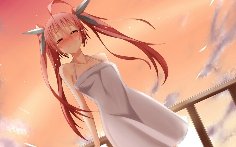 Anime Girl with Red Hair — Pink, Serene