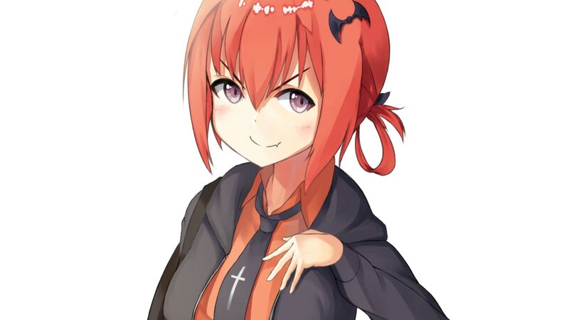 Anime Girl with Red Hair — Playful, Bat Ears