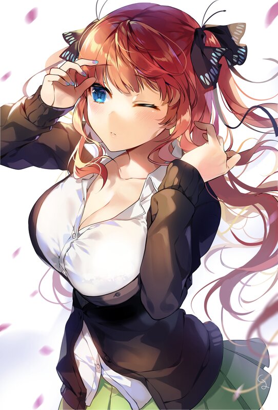 Anime Girl with Red Hair — Playful, Blue Eyes