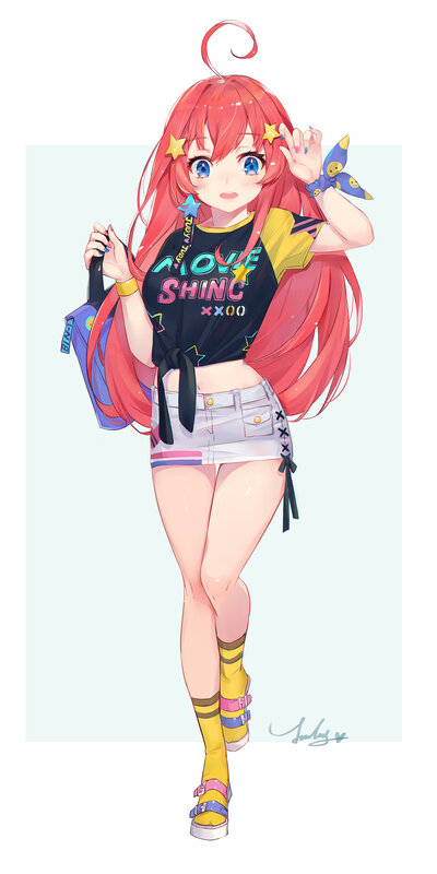 Anime Girl with Red Hair — Playful, Digital Art, Backpack