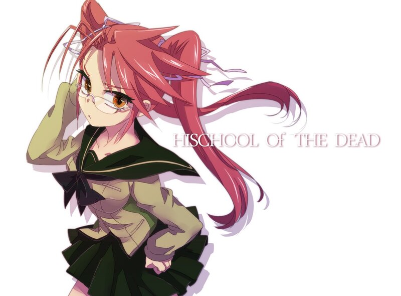Anime Girl with Red Hair — Playful, Glasses, School Uniform