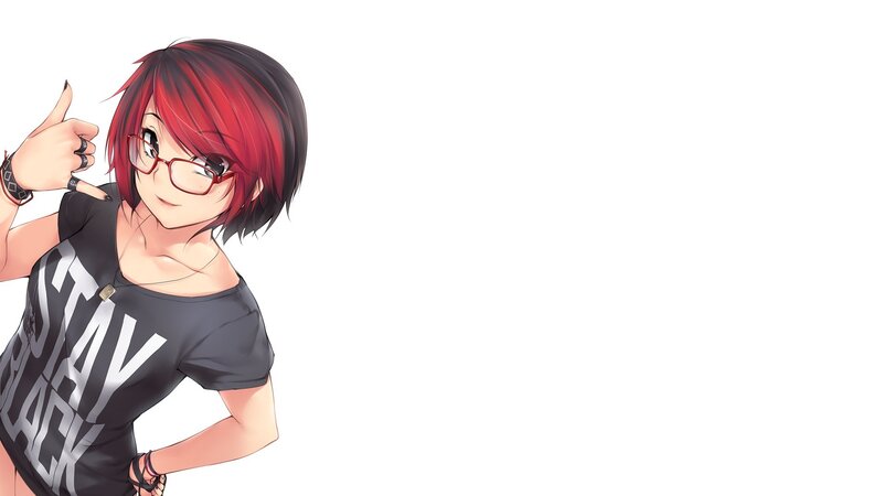 Anime Girl with Red Hair — Playful, Glasses