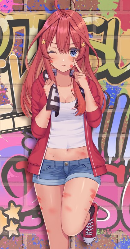 Anime Girl with Red Hair — Playful, Graffiti Wall