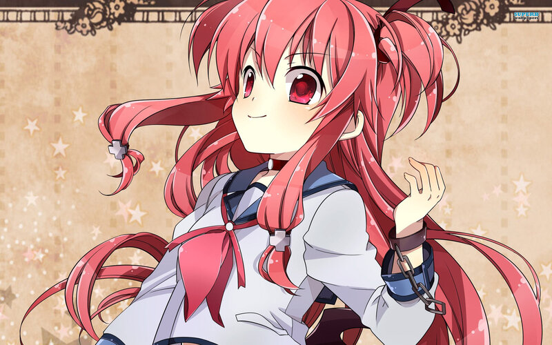 Anime Girl with Red Hair — Playful, School Uniform, Chains