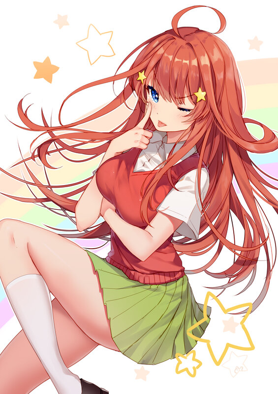 Anime Girl with Red Hair — Playful, Stars