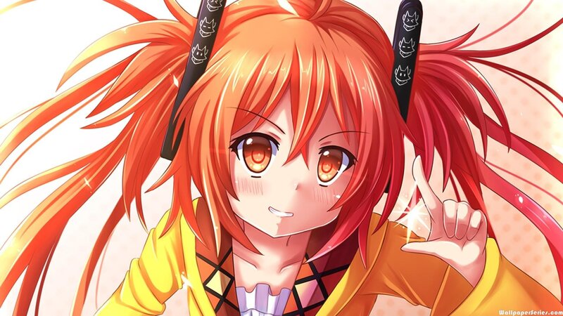 Anime Girl with Red Hair — Playful, Yellow Jacket